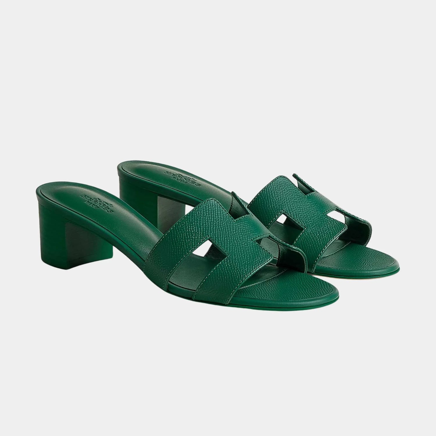 Hermes Oasis Sandals Epsom Calfskin, Vert Oyat, Front