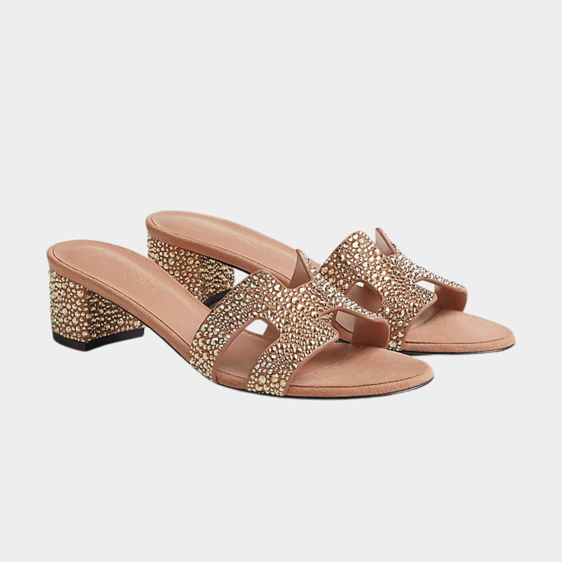 Hermès Oasis Sandals Nude with Rhinestones, Front and Side