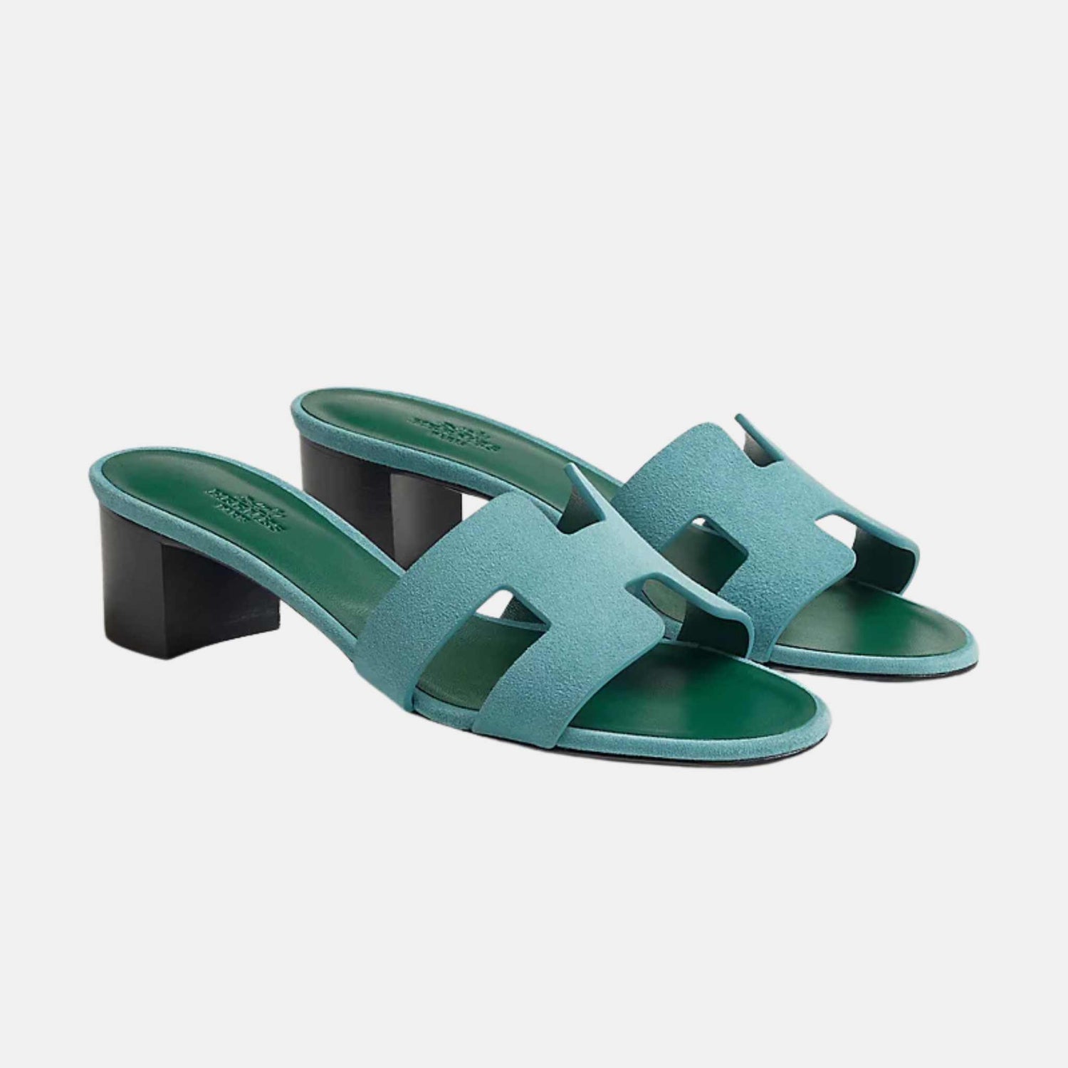 Hermes Oasis Sandals Suede Goatskin, Bleu Mineral, Front