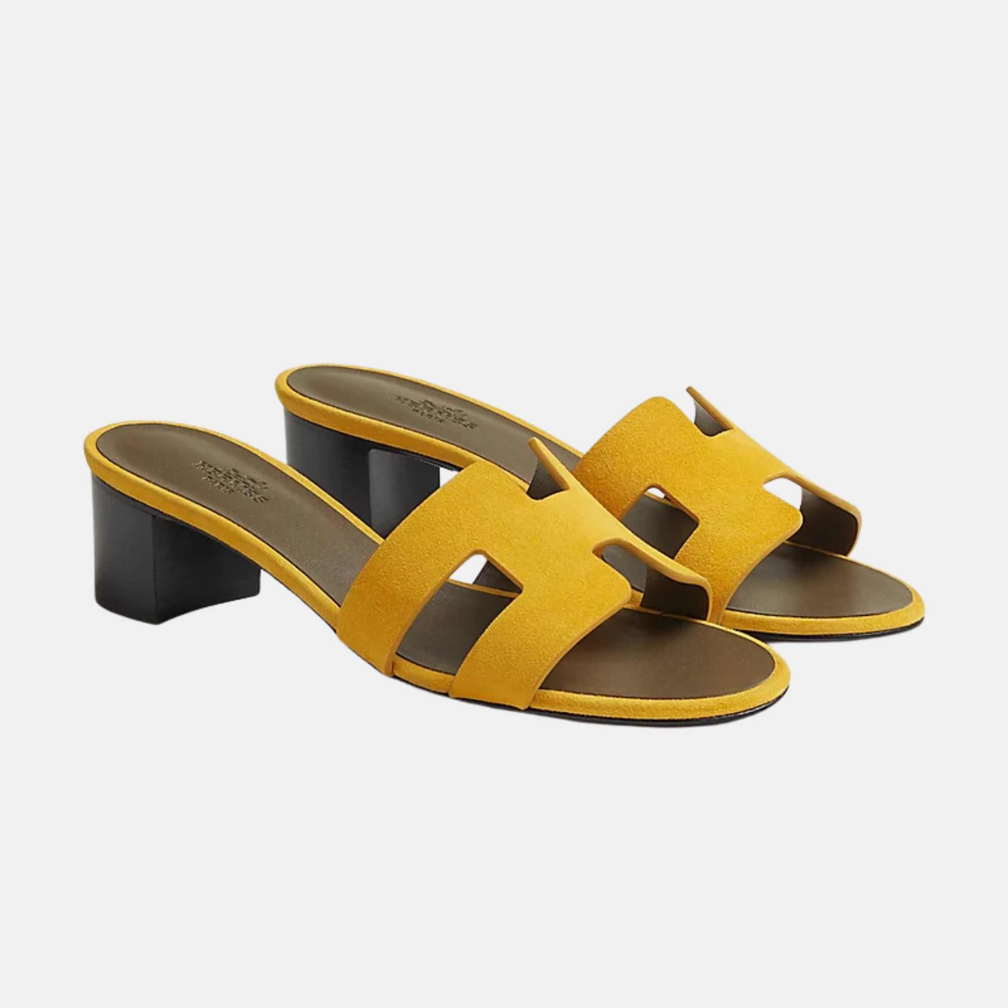 Hermes Oasis Sandals Suede Goatskin, Jaune Topaze, Front