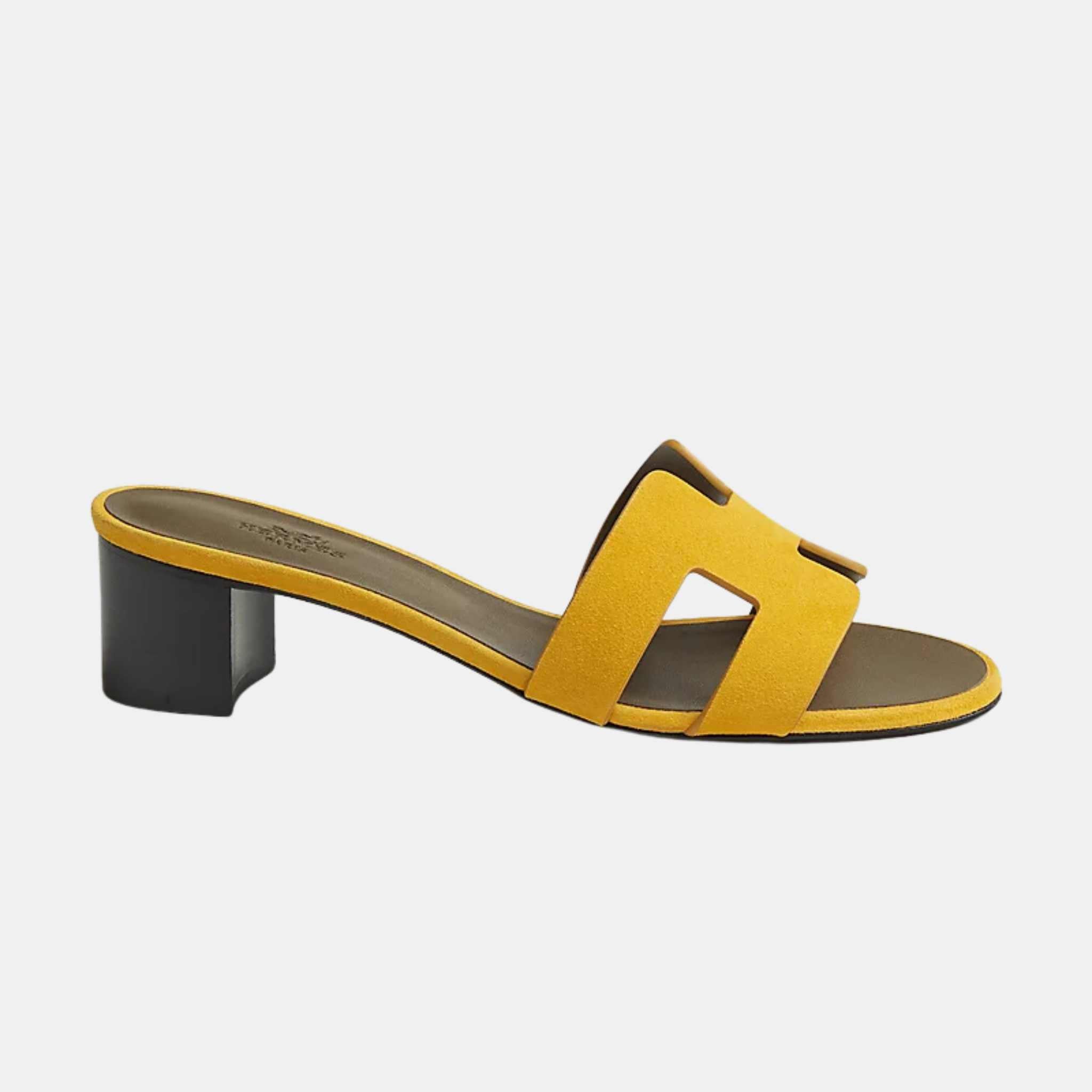 Hermes Oasis Sandals Suede Goatskin, Jaune Topaze, Side