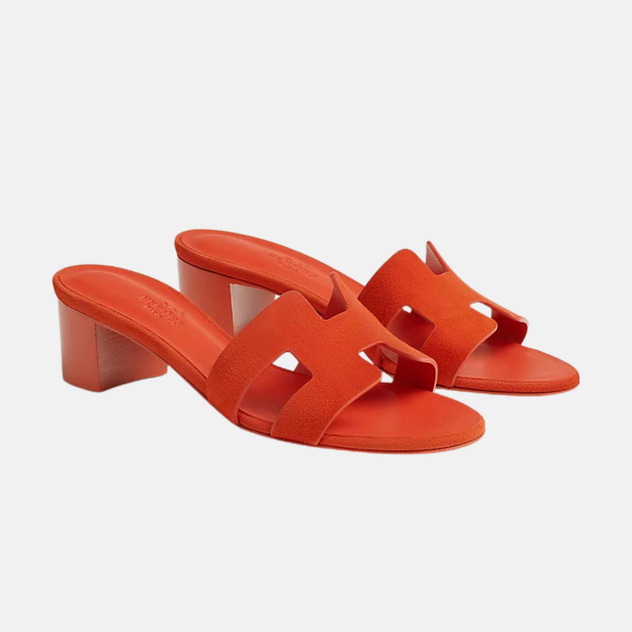 Hermes Oasis Sandals Suede Goatskin, Orange Corail, Front