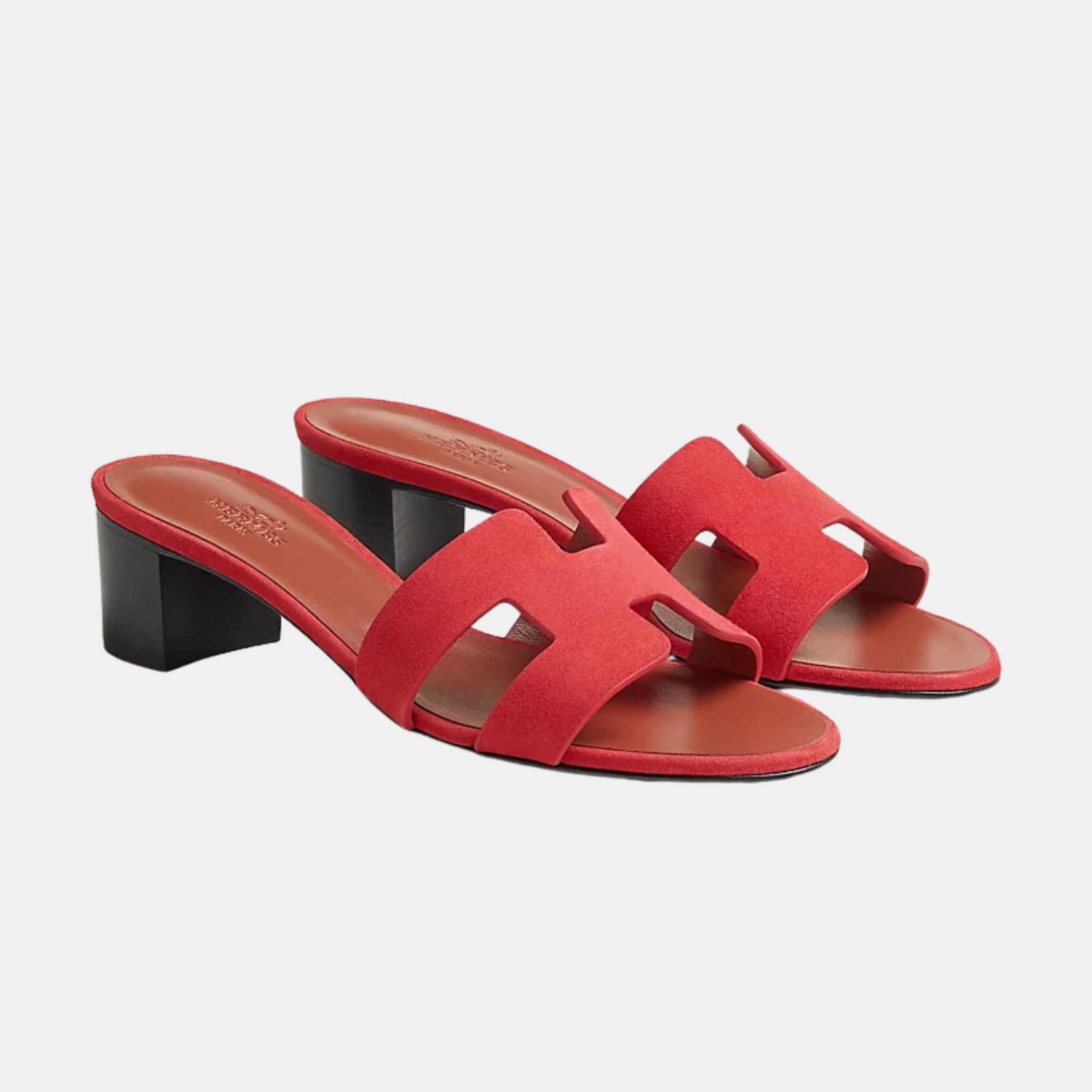 Hermes Oasis Sandals Suede Goatskin, Rouge Cinetique, Front