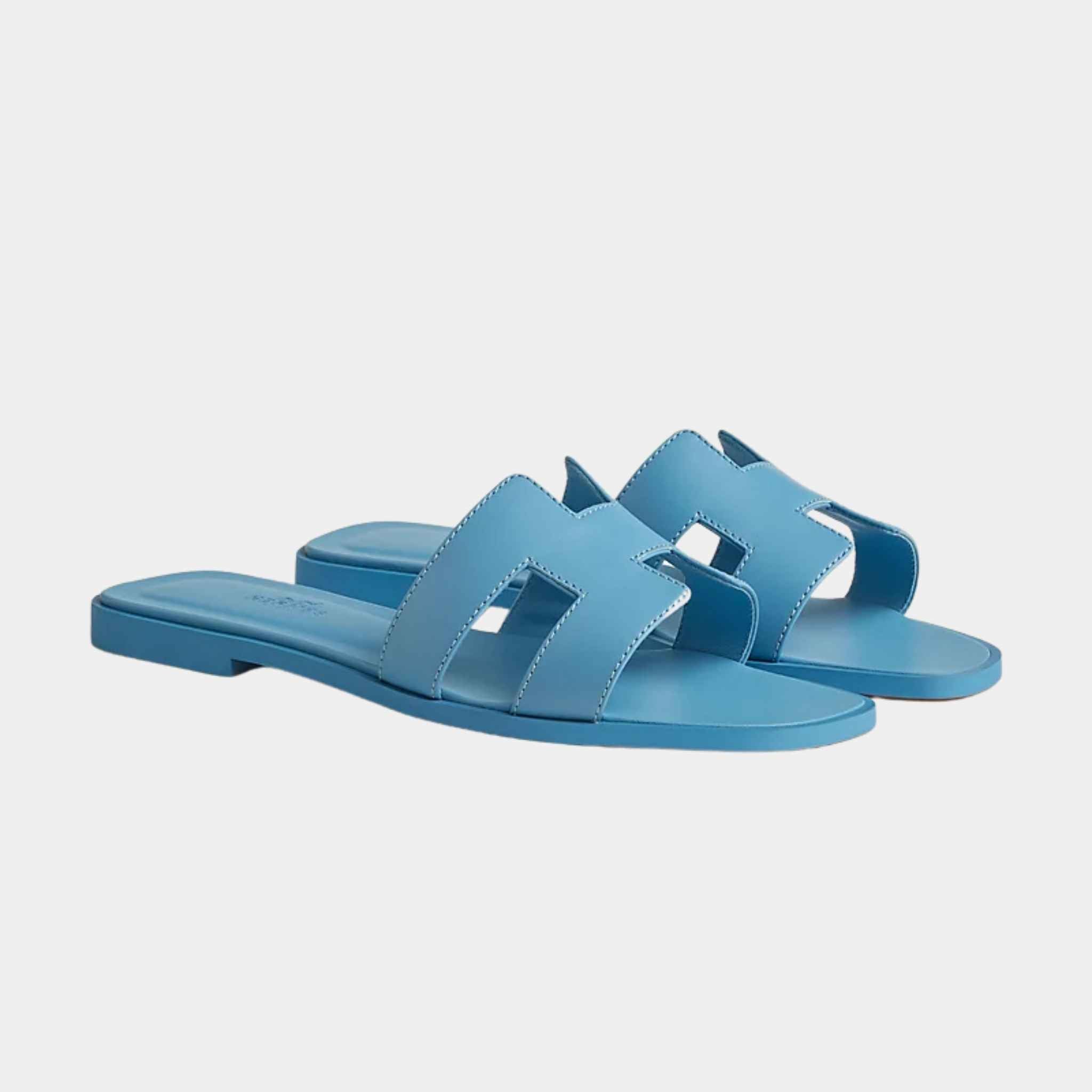 Hermes Oran Sandal Calfskin, Bleu Cameo, Side View