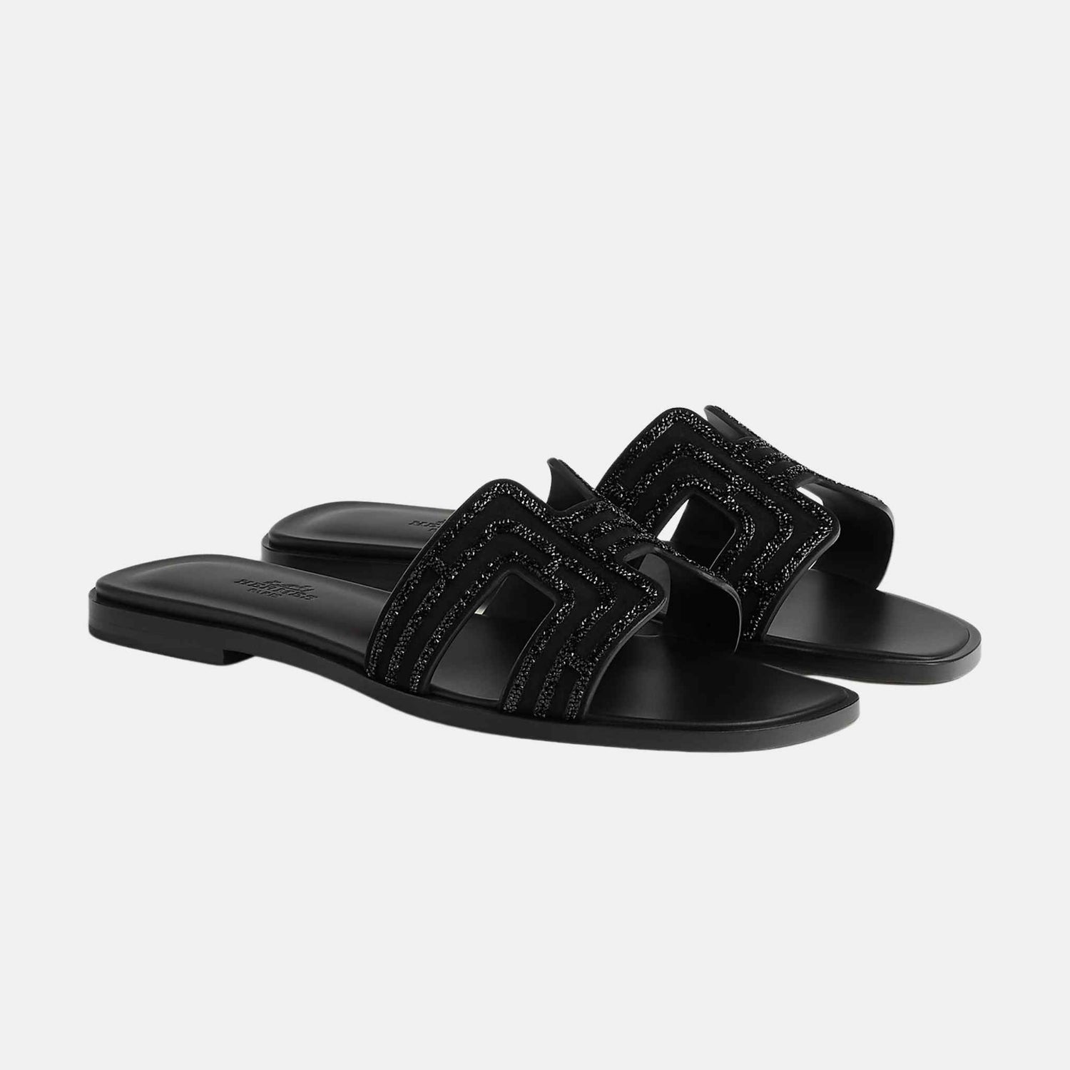 Hermes Oran Sandal Arcane, Black, Front View