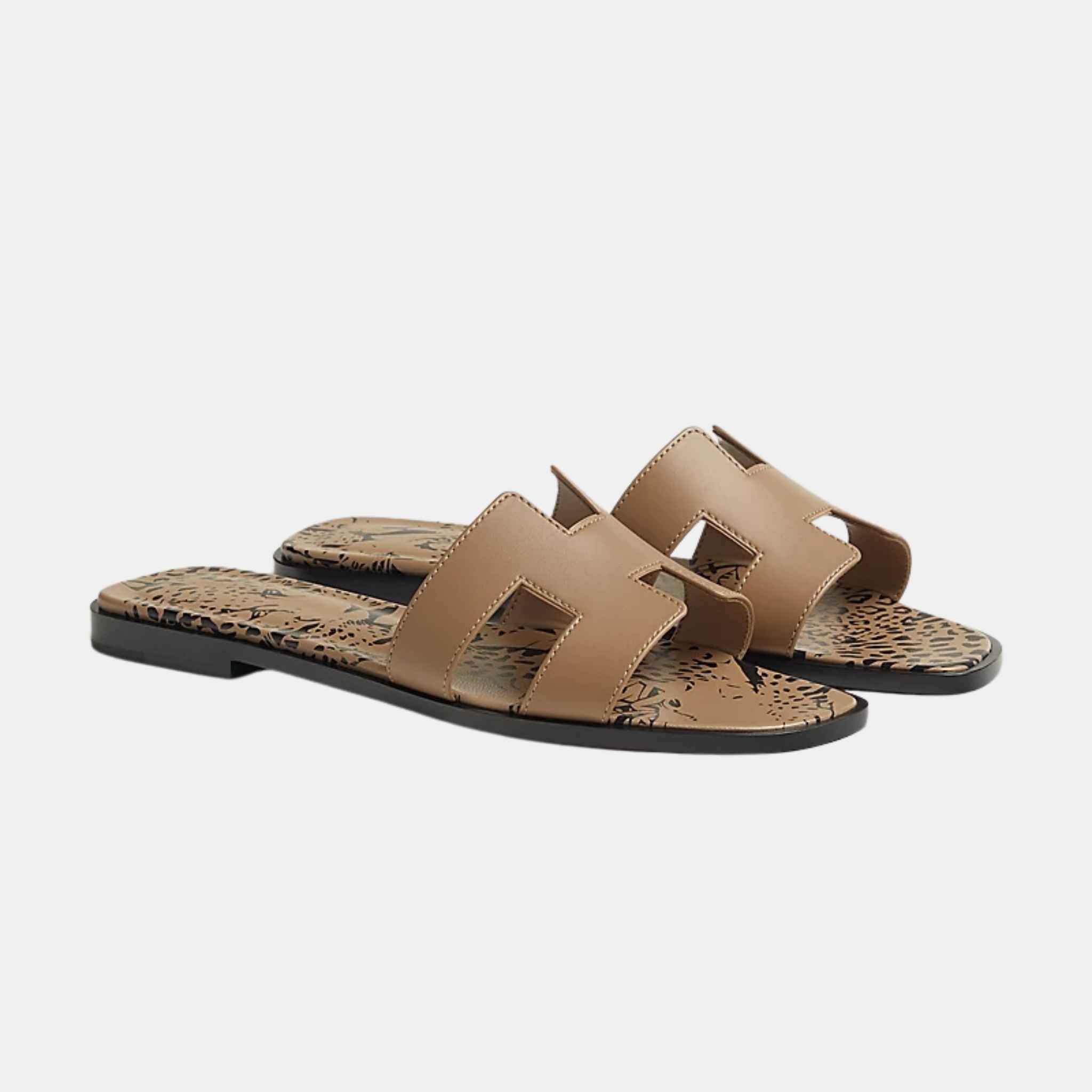 Hermes Oran Sandal Calfskin, Beige Argile, Front View