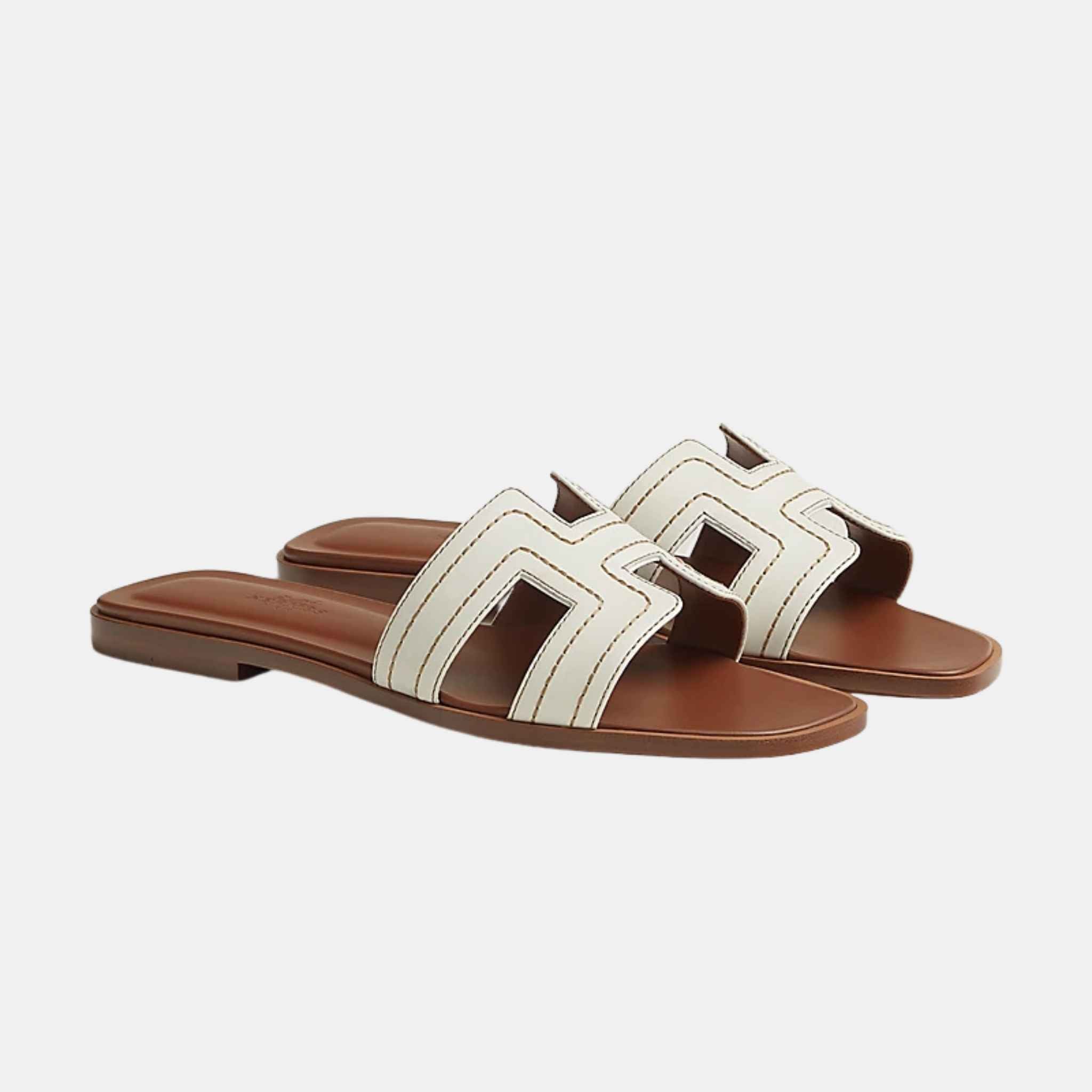 Hermes Oran Sandal Calfskin, Blanc, Front View