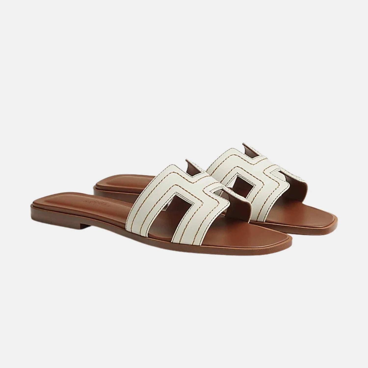 Hermes Oran Sandal Embroidered Calfskin, Blanc, Front