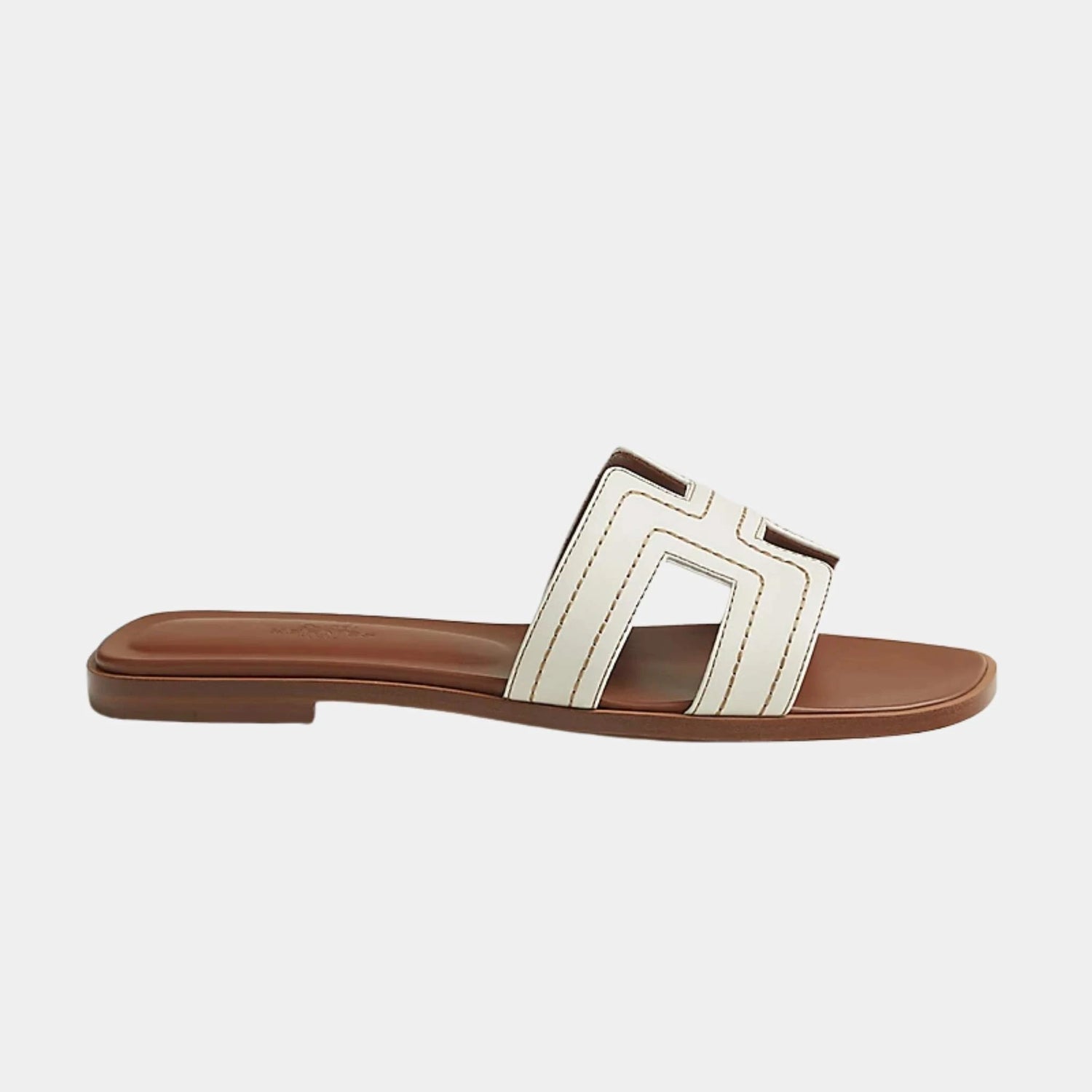 Hermes Oran Sandal Embroidered Calfskin, Blanc, Side