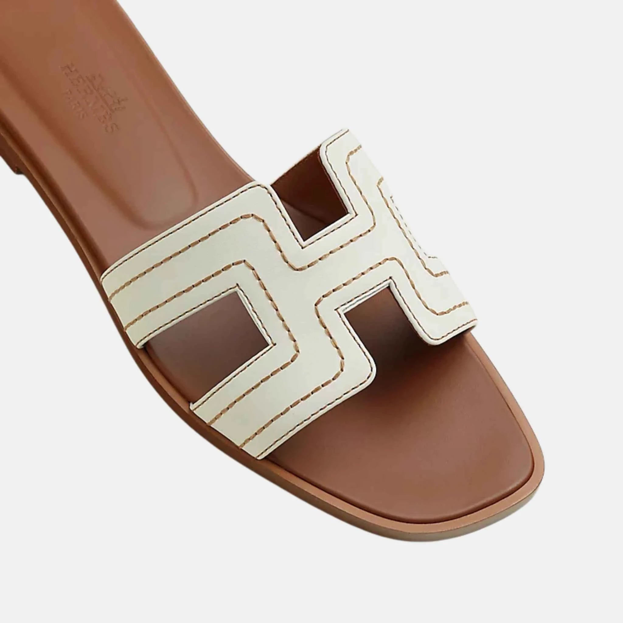 Hermes Oran Sandal Embroidered Calfskin, Blanc, Top