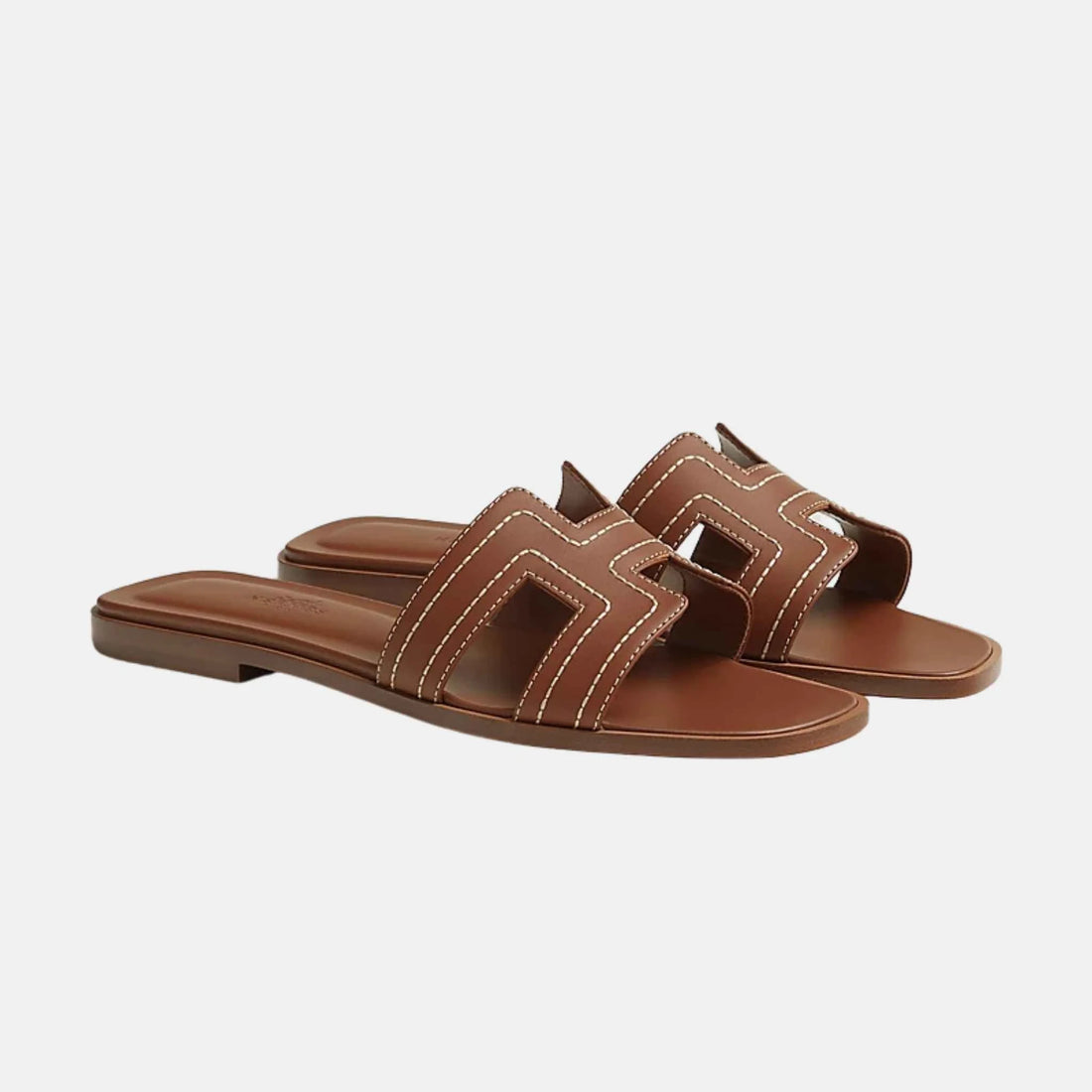 Hermes Oran Sandal Embroidered Calfskin, Gold, Front