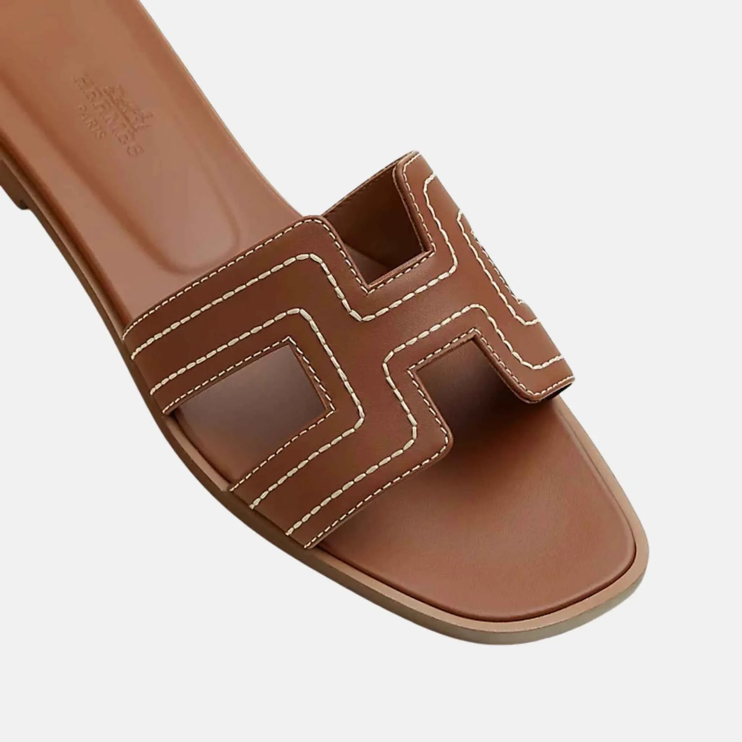 Hermes Oran Sandal Embroidered Calfskin, Gold, Top