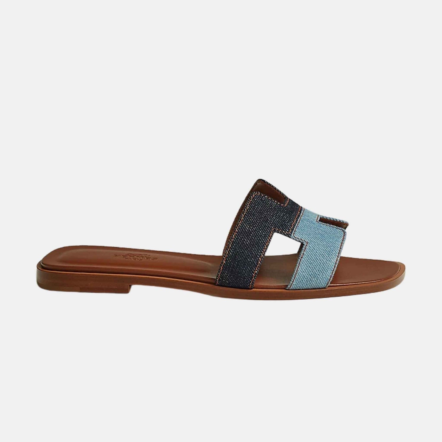 Hermes Oran Sandal Denim, Bleu Brut/Bleu Clair, Side View