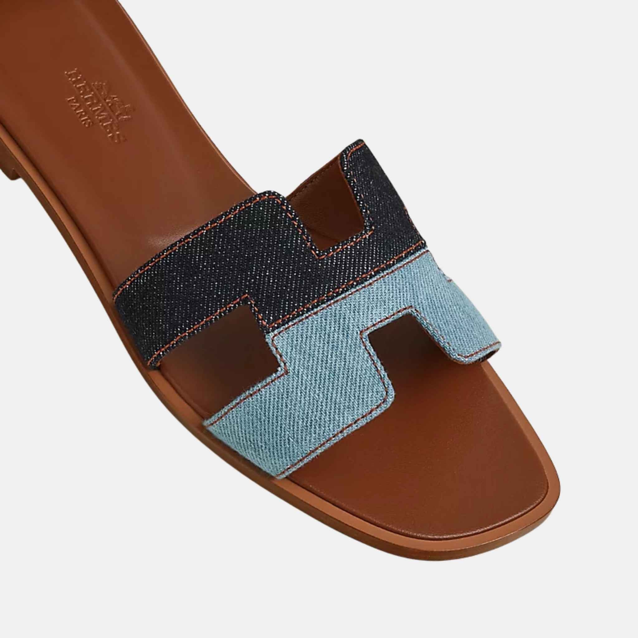 Hermes Oran Sandal Denim, Bleu Brut/Bleu Clair, Top View