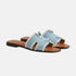 Hermes Oran Sandal Fringed Denim, Bleu Clair, Front View