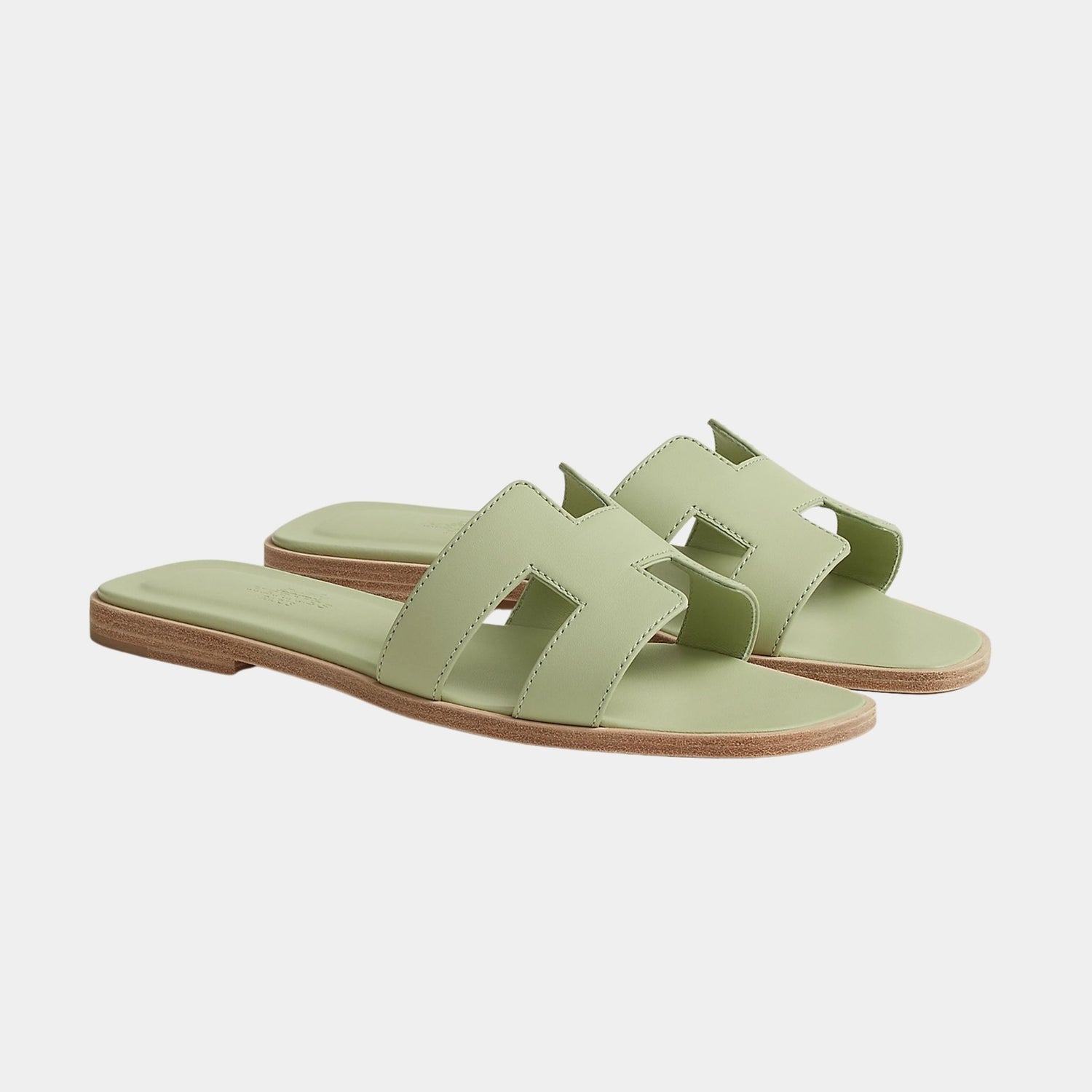 Hermes Oran Sandal In Calfskin, Rose Cancan, Vert de Mer