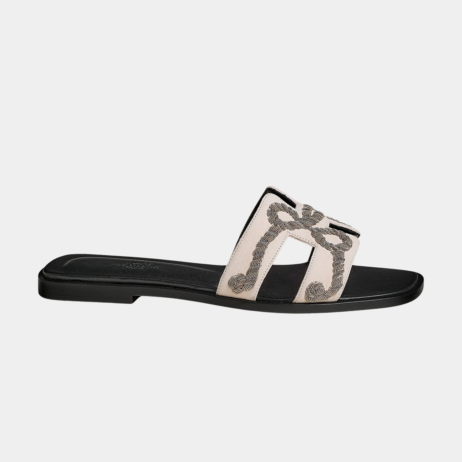 Hermes Oran Sandal in Suede Goatskin and Dabka, Rose Palomino, Side