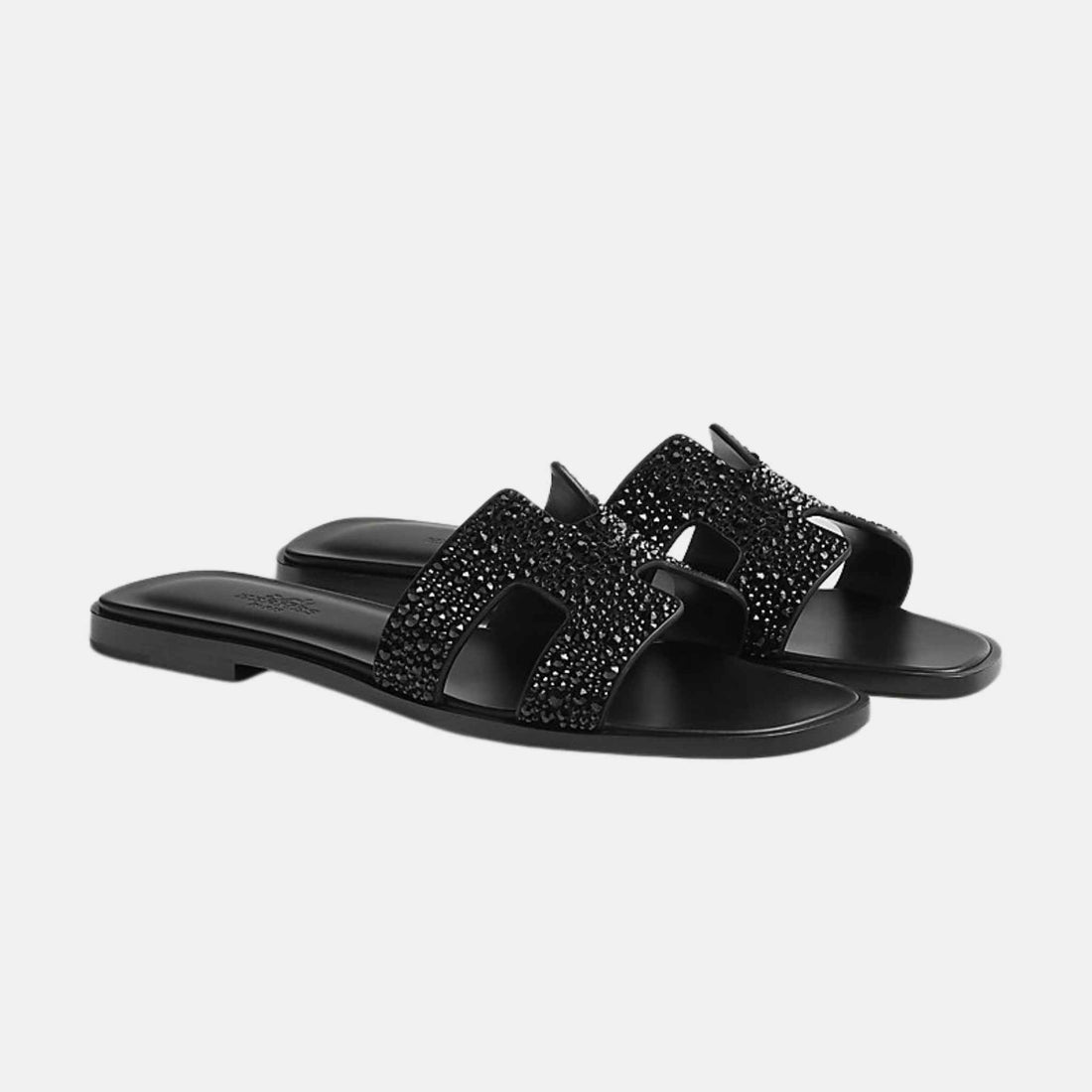 Hermes Oran Sandal Suedue Goatskin, Black, Front View