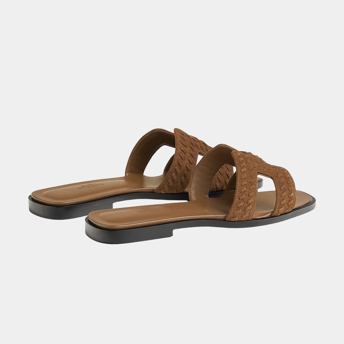 Hermes Oran Sandals in Braided Goat Suede, Brun Fume, Back
