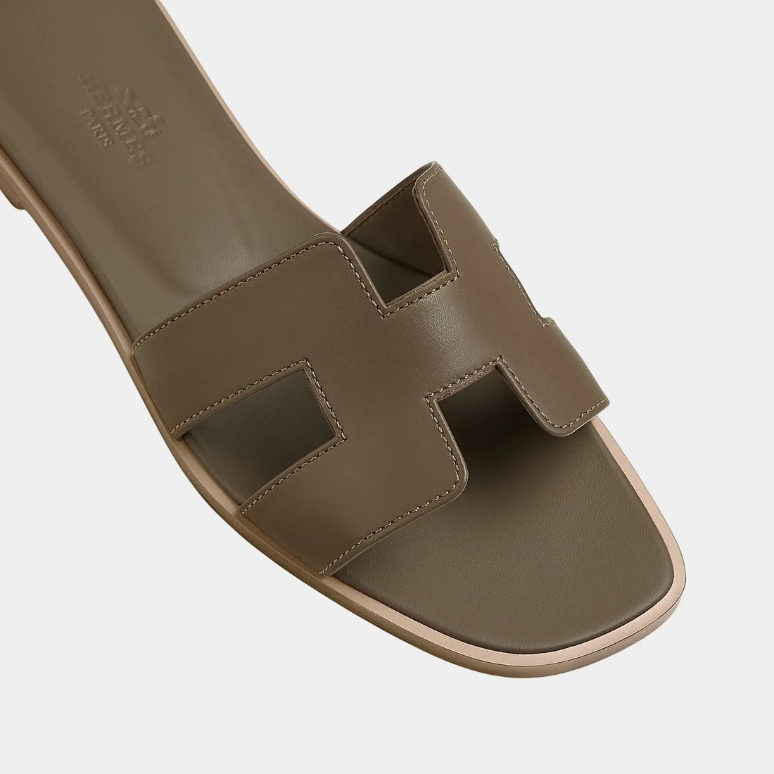 Hermes Oran Sandals in Calfskin with Iconic H Cutout, Etoupe, Top