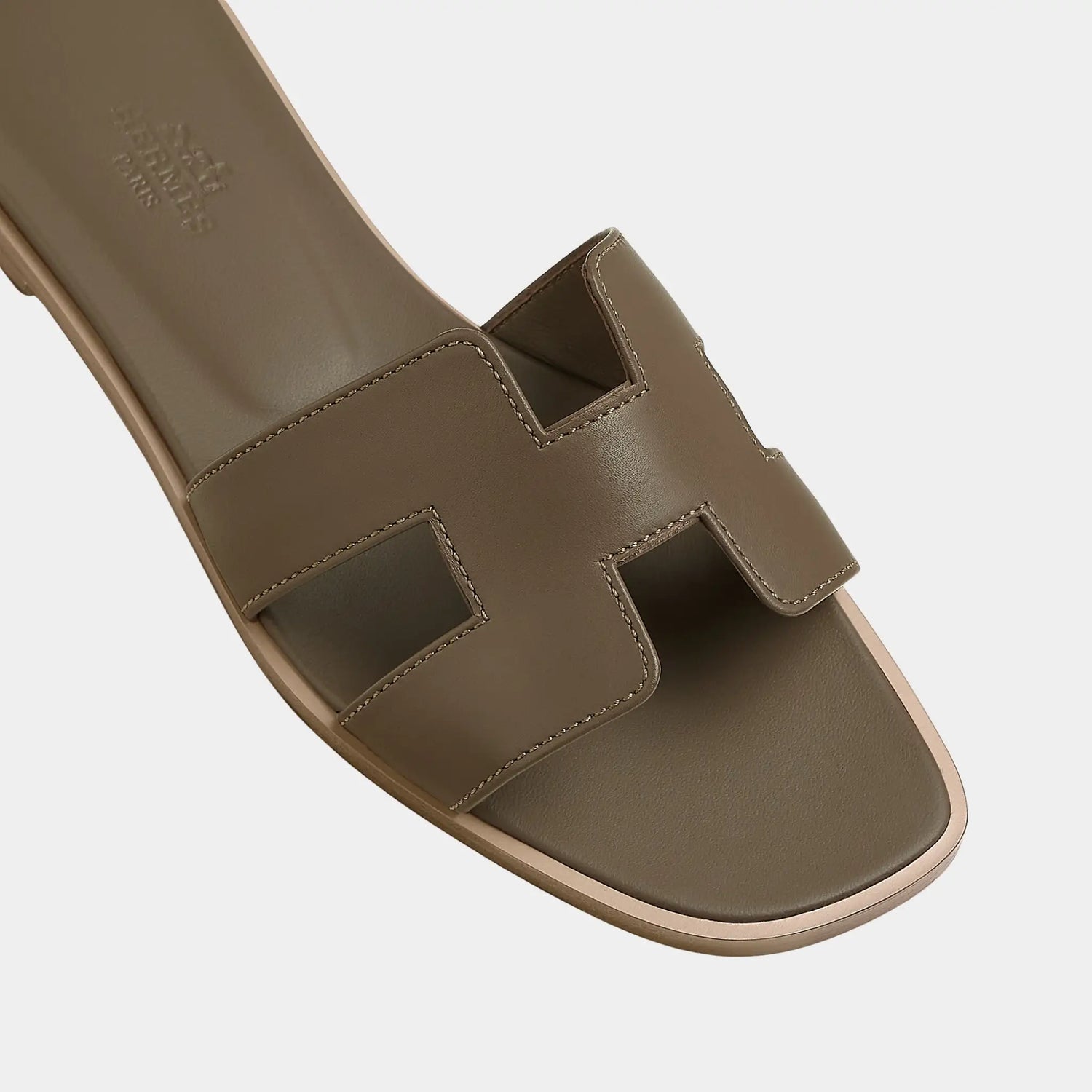 Hermes Oran Sandals in Calfskin with Iconic H Cutout, Etoupe, Top