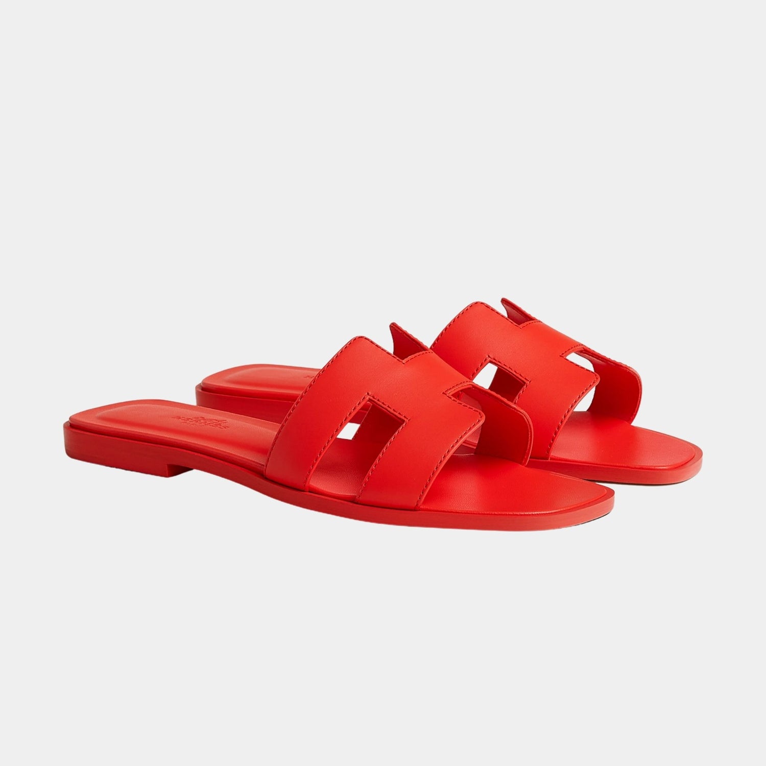 Hermes Oran Sandals In Calfskin, Rouge Grenadice, Front