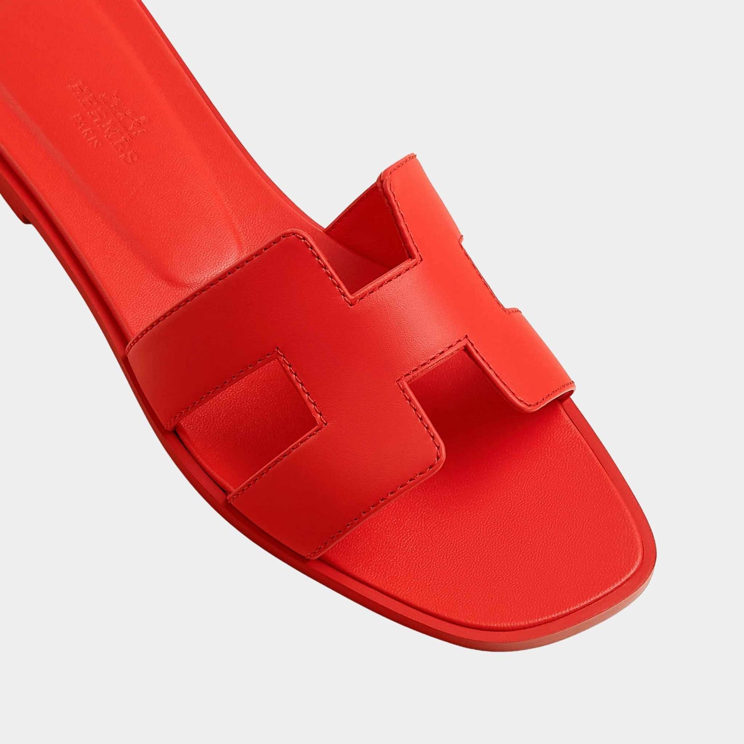 Hermes Oran Sandals In Calfskin, Rouge Grenadice, Top