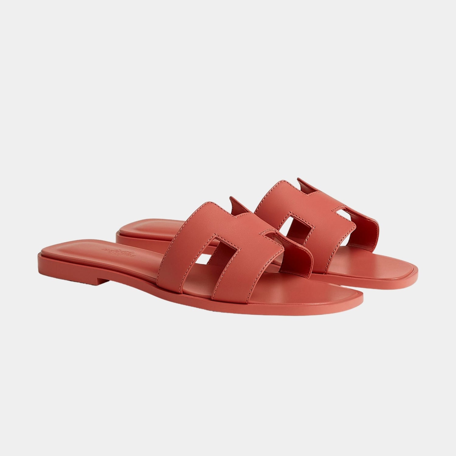Hermes Oran Sandals In Calfskin, Roug Tomette, Front