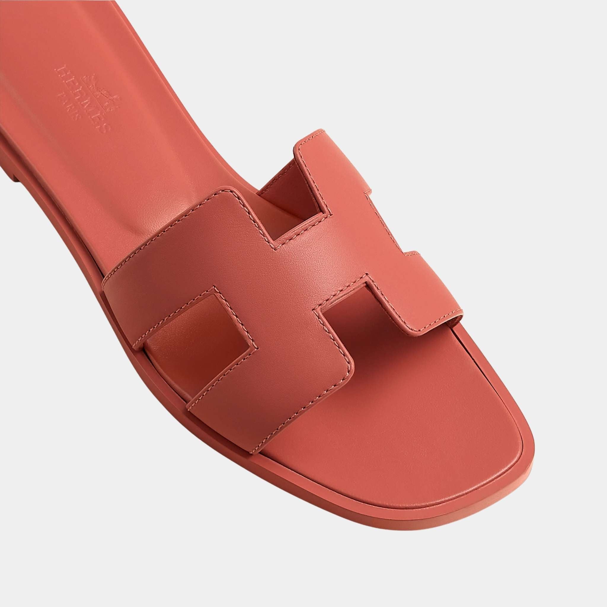 Hermes Oran Sandals In Calfskin, Roug Tomette, Top