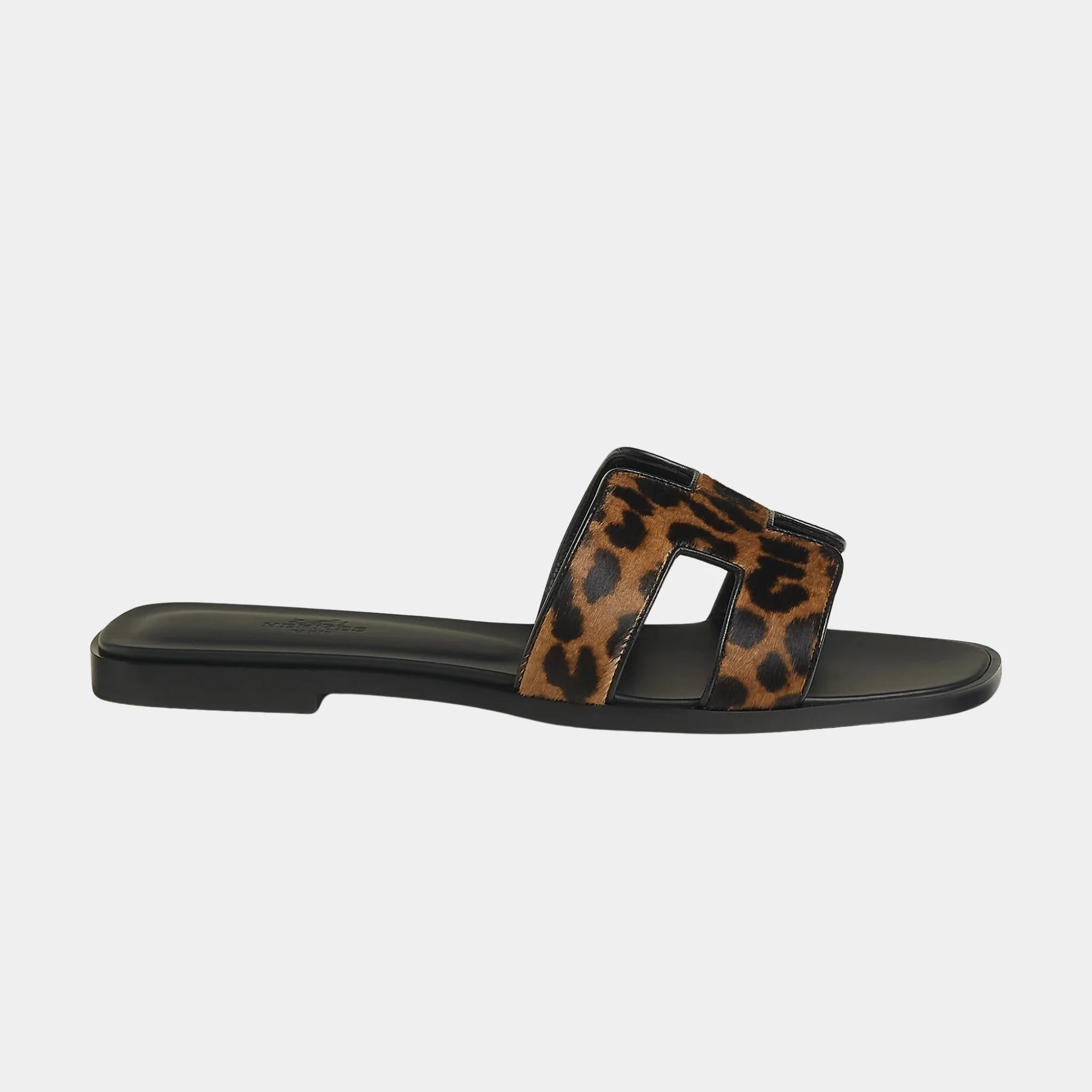 Hermes Oran Sandals in Moire Calfskin, Gold, Noir, Side