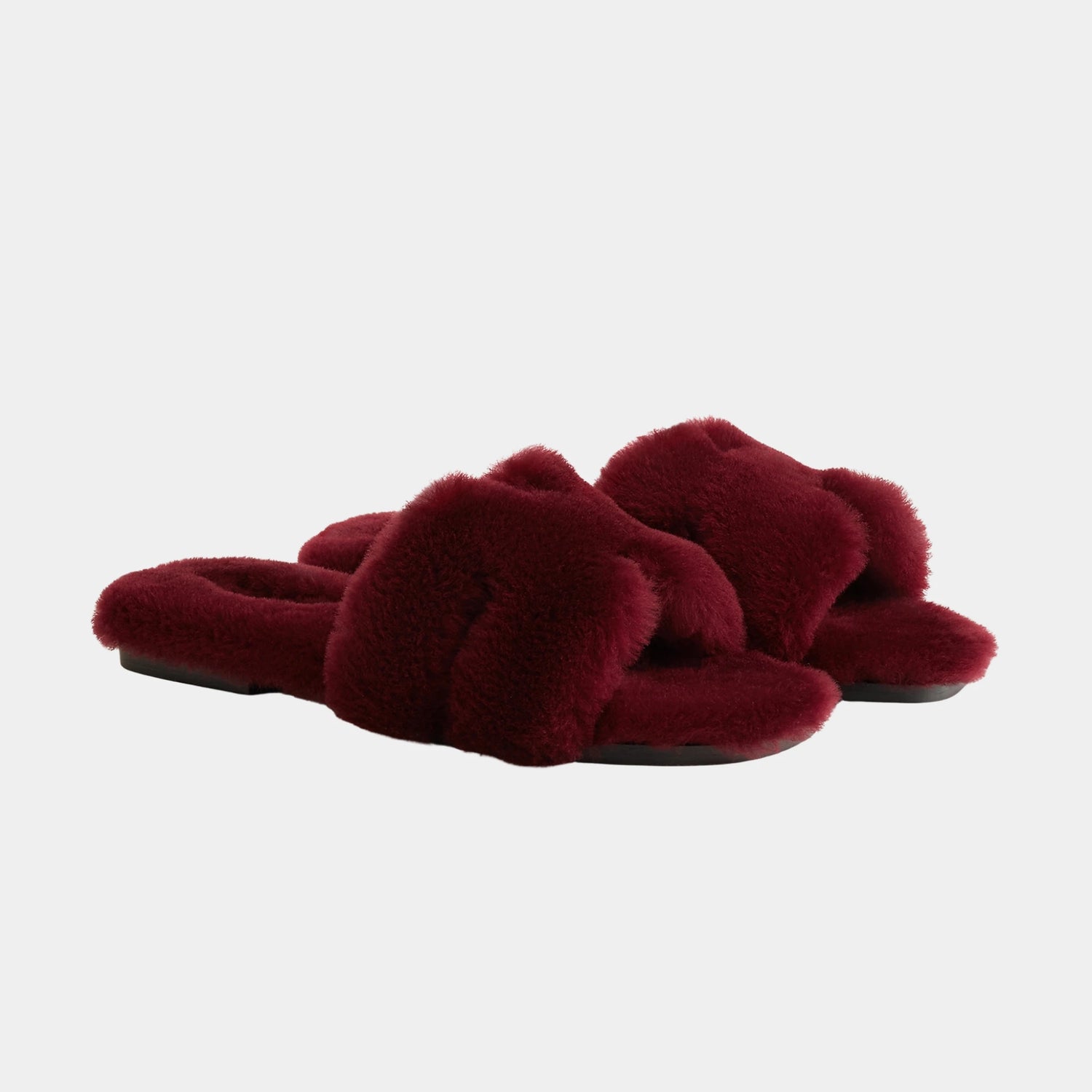 Hermes Oran Sandals in Shearling, Rouge H, Front