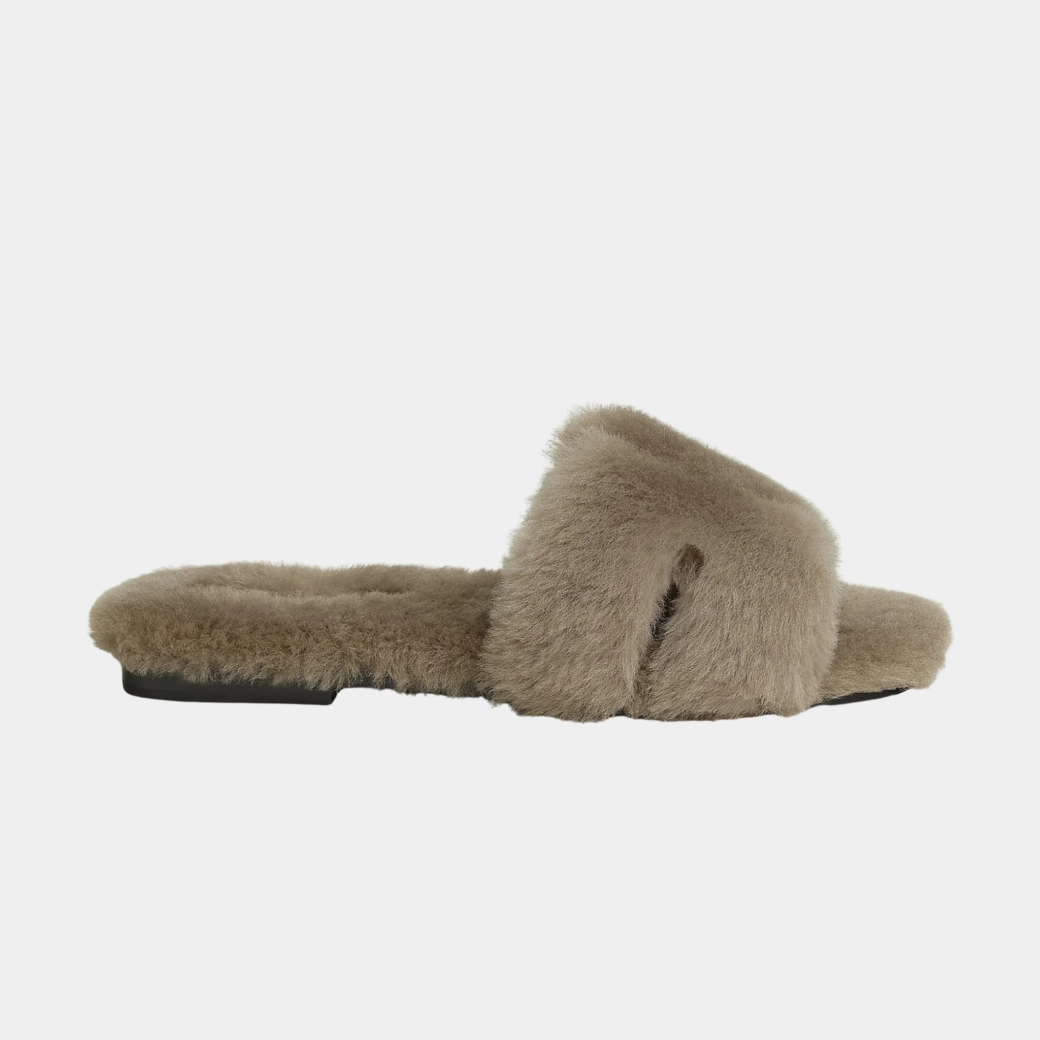 Hermes Oran Sandals in Sheepskin, Etoupe, Side