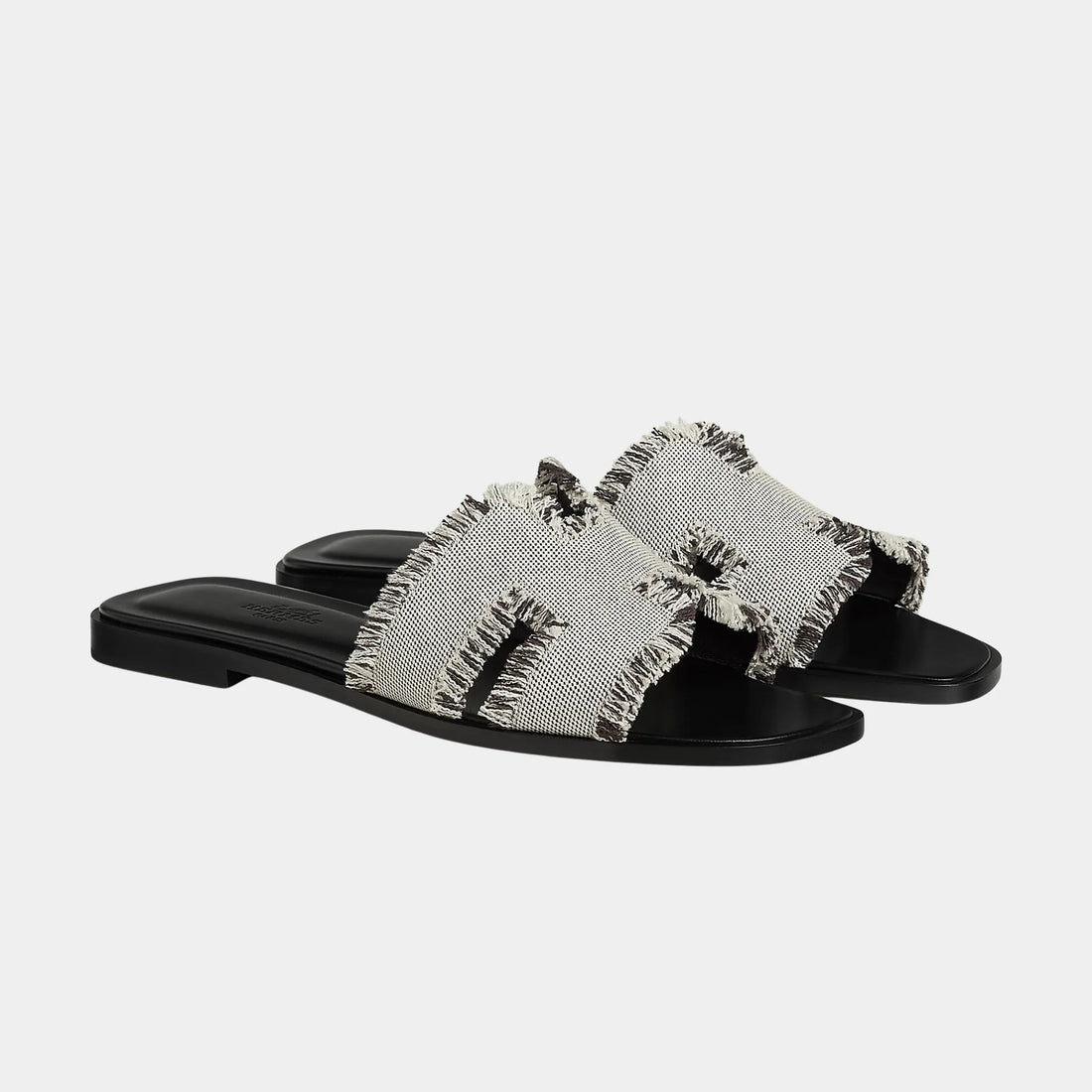 Hermes Oran Sandals in Maxi Fringed Canvas, Prunoir, Front