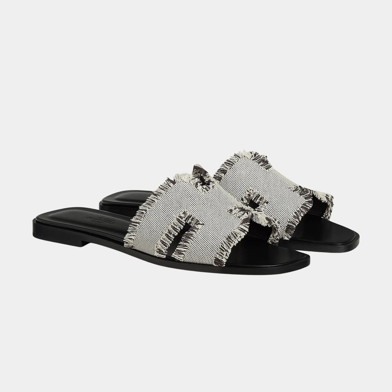 Hermes Oran Sandals in Maxi Fringed Canvas, Prunoir, Front