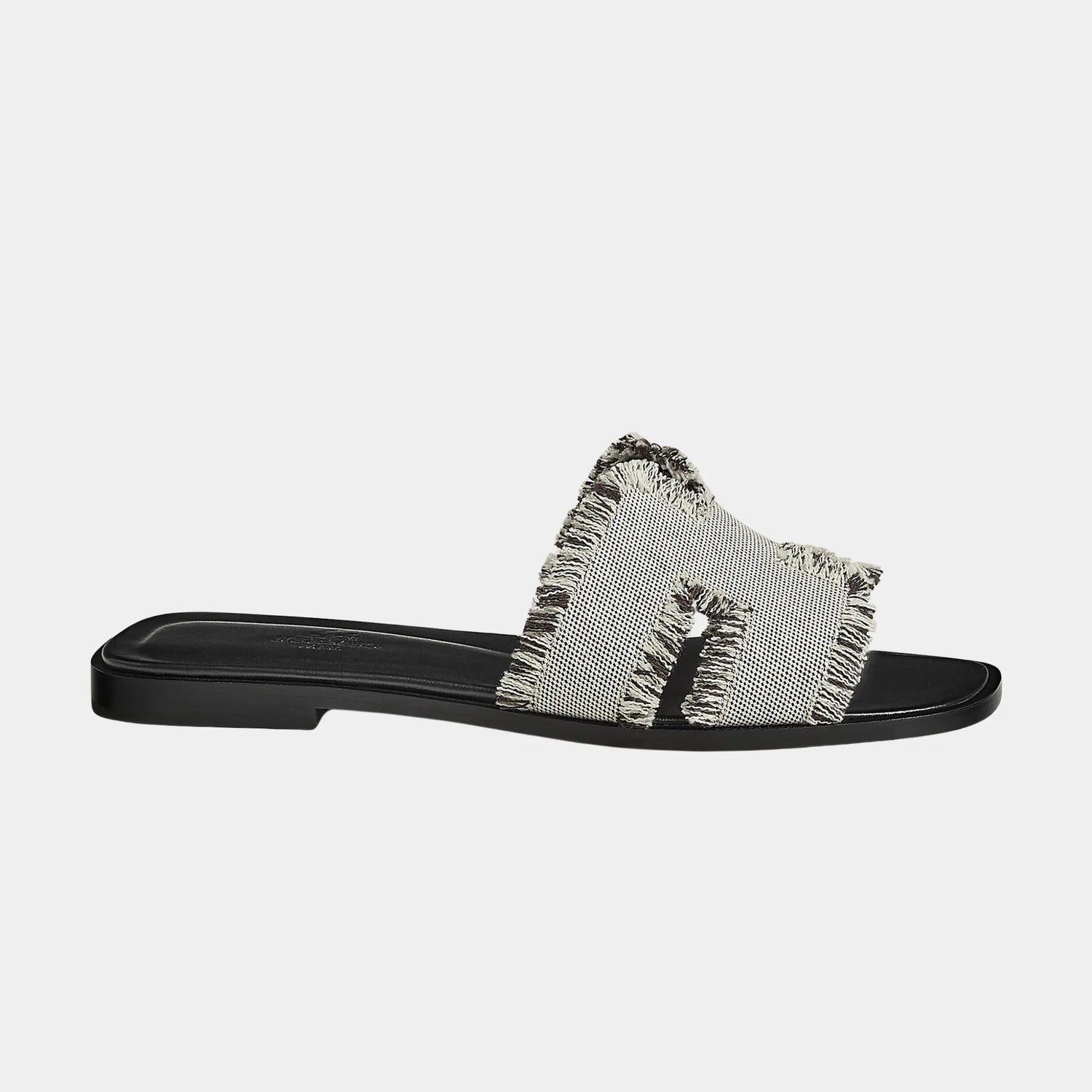 Hermes Oran Sandals in Maxi Fringed Canvas, Prunoir, Side