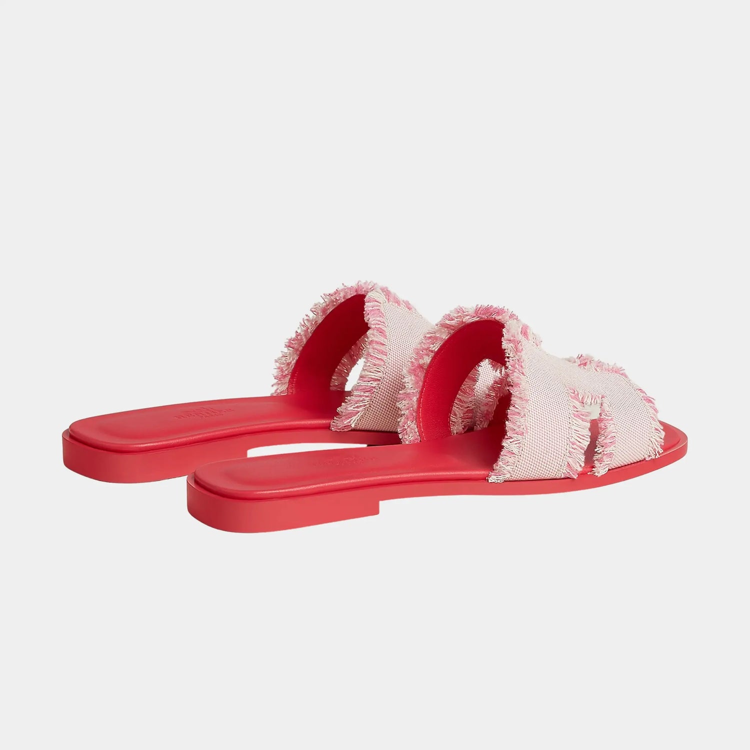 Hermes Oran Sandals in Maxi Fringed Canvas, Rose Grenade, Back