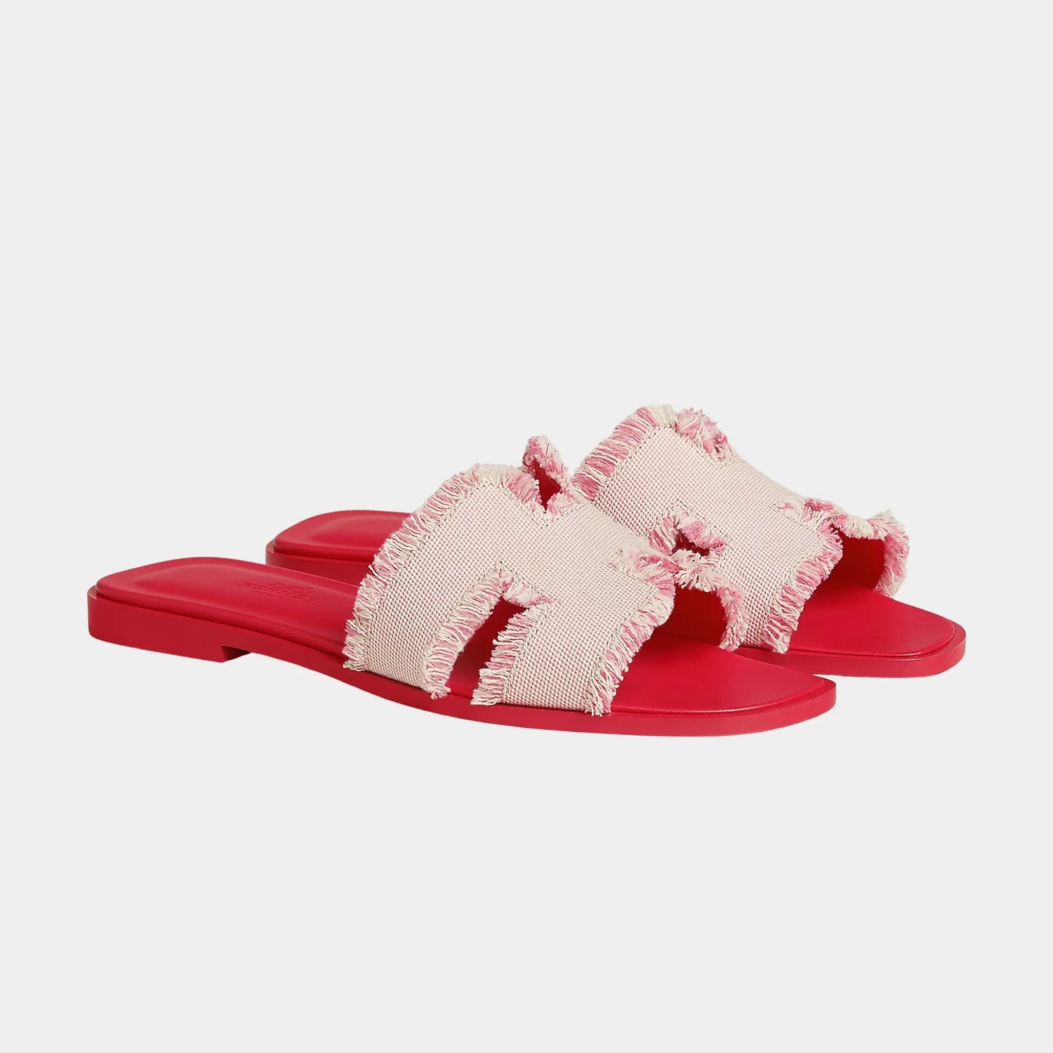 Hermes Oran Sandals in Maxi Fringed Canvas, Rose Grenade, Front