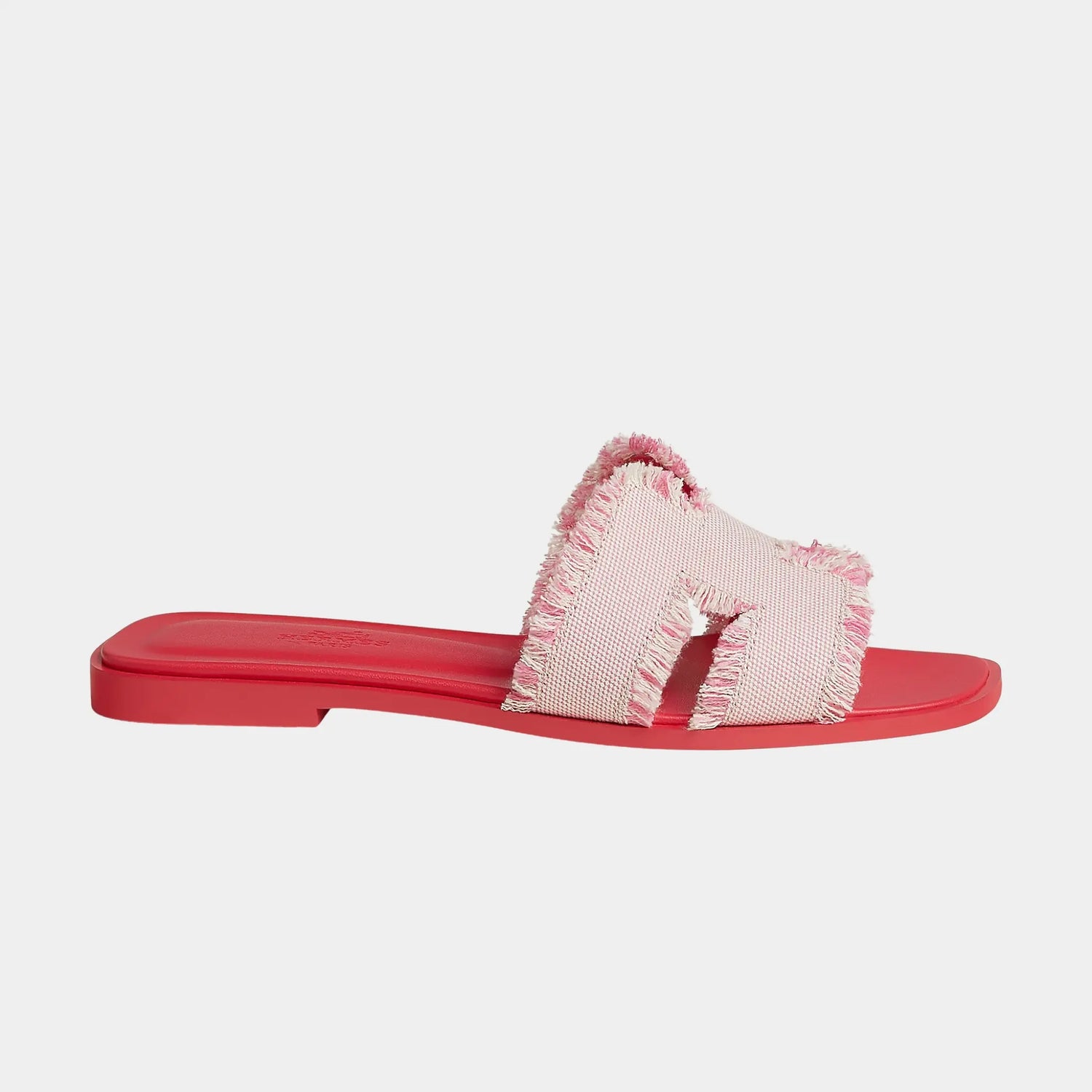 Hermes Oran Sandals in Maxi Fringed Canvas, Rose Grenade, Side