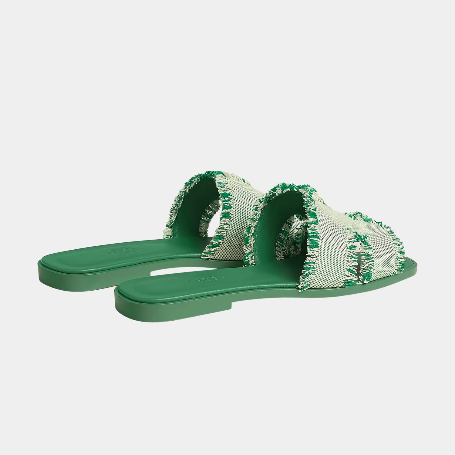 Hermes Oran Sandals in Maxi Fringed Canvas, Vert Jungle, Back