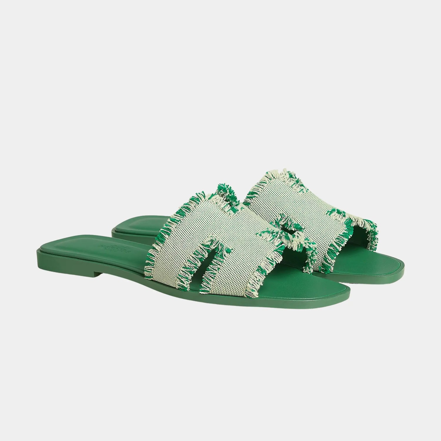 Hermes Oran Sandals in Maxi Fringed Canvas, Vert Jungle, Front