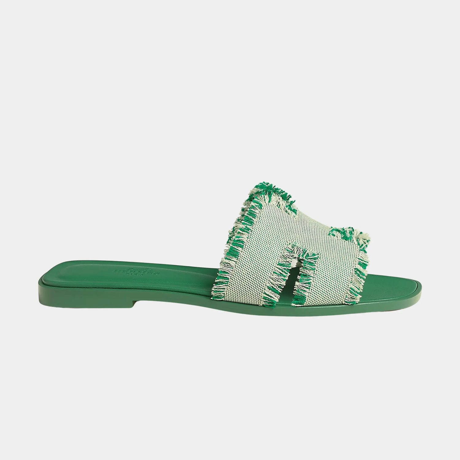 Hermes Oran Sandals in Maxi Fringed Canvas, Vert Jungle, Side
