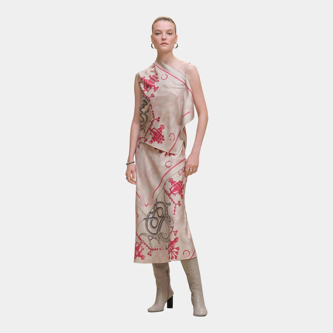 Hermes Palefroi Remix Flowy Slanted Skirt, Beige Avoine, Model