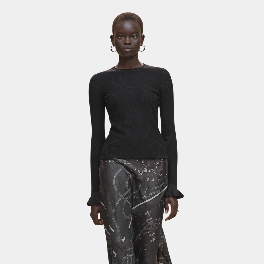 Hermes Palefroi Remix Light Long-sleeve Sweater, Noir, Front