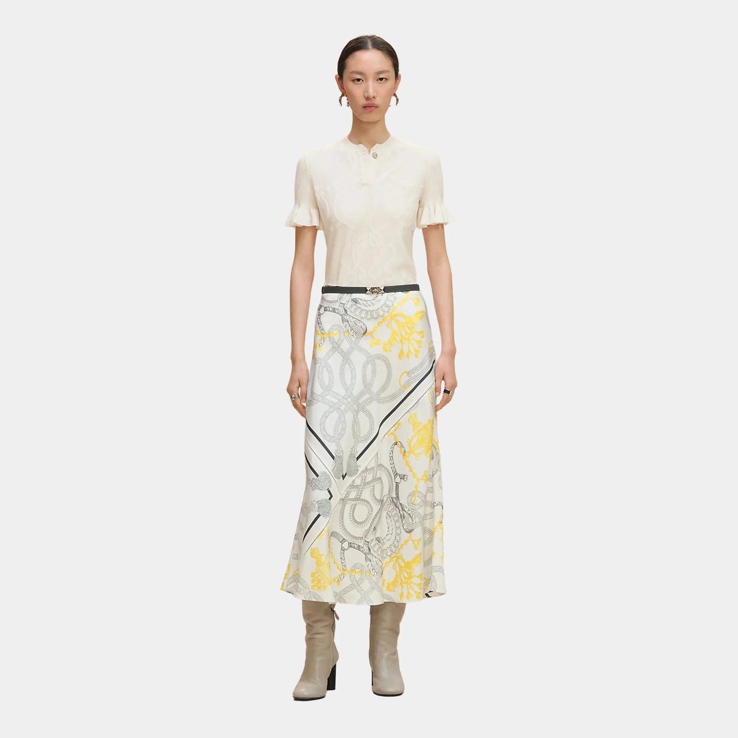 Hermes Palefroi Remix Short-sleeve Sweater in Wool, Blanc Naturel, Front