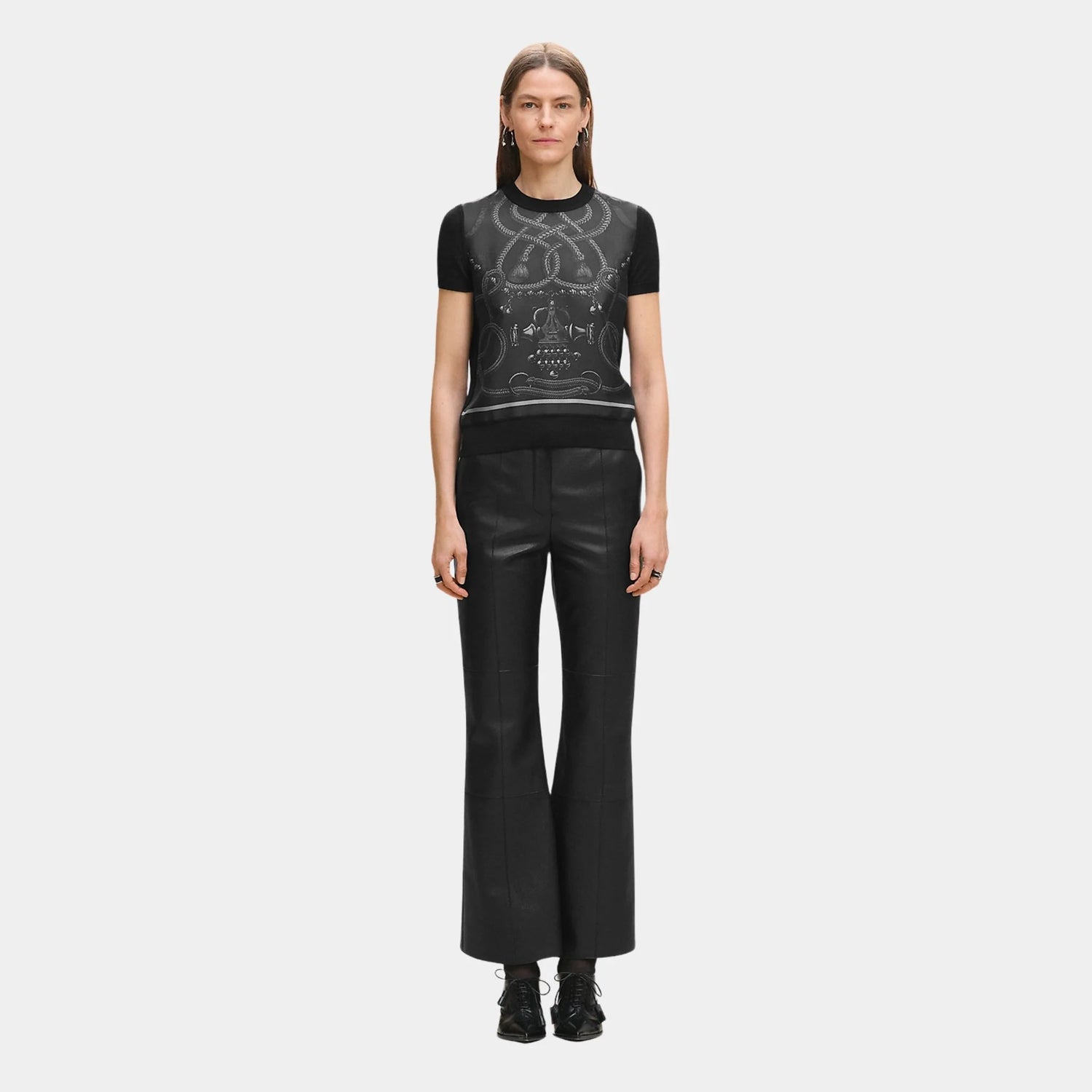 Hermes Palefroi Remix Short-sleeve Twillaine Sweater, Gris Charbon, Front
