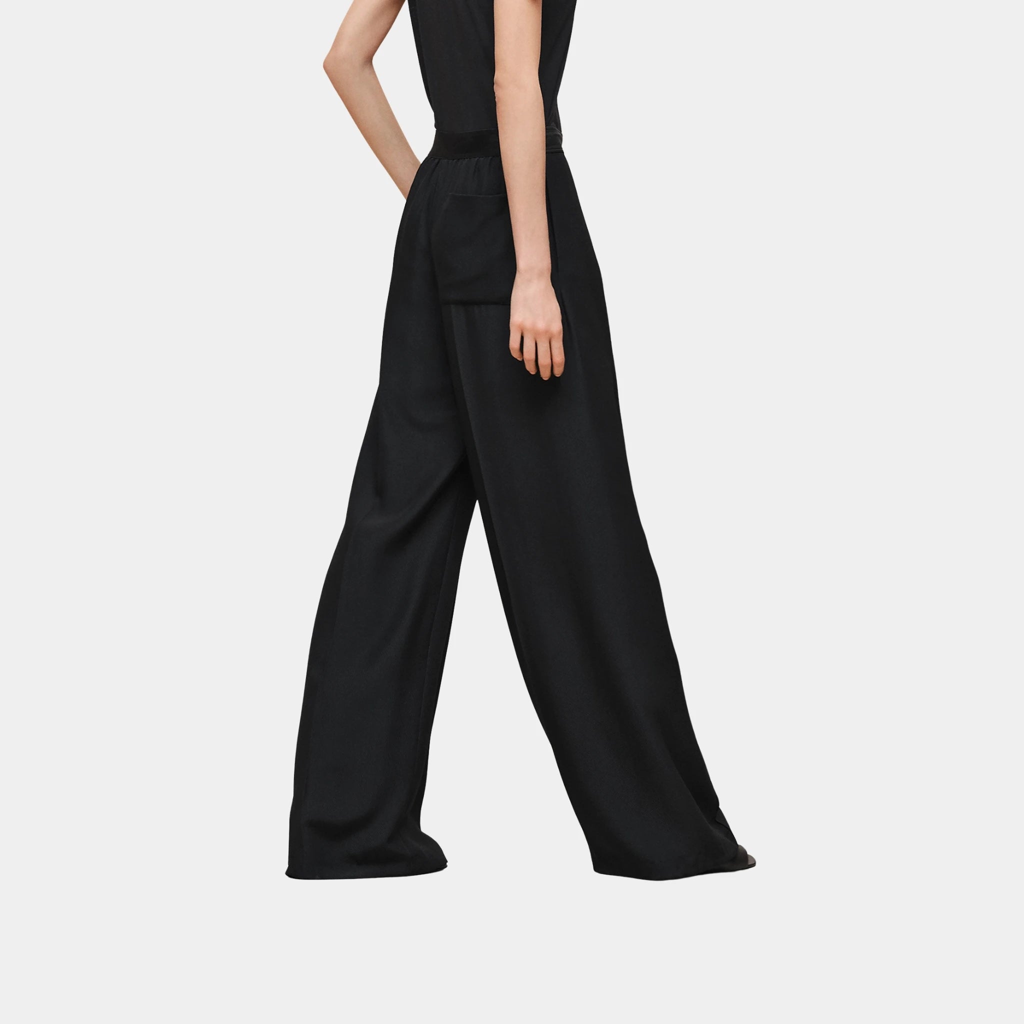 Hermes Pants in Crepe Silk Cavalry, Noir, Back