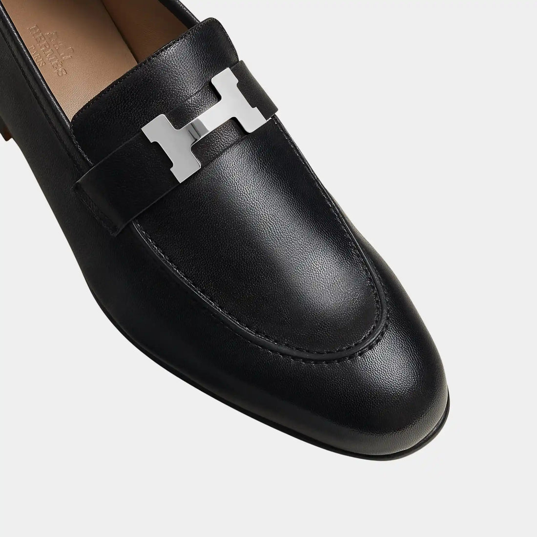 لوفر Hermès Paris من جلد الماعز للرجال، أسود، من الأعلى
