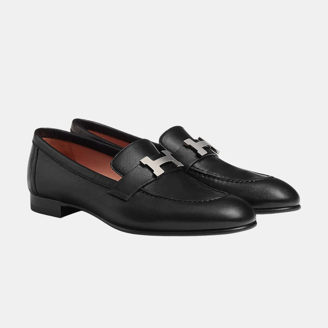 Hermes Paris Loafer in Goatskin with Palladium Plated Buckle Women, Noir, Front