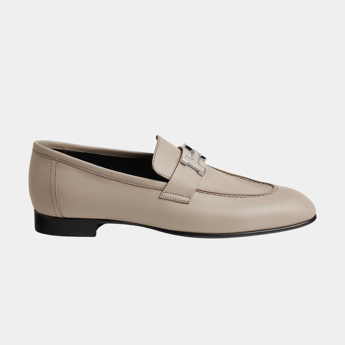 Hermes Paris Loafer Goatskin Paris Buckle Women, Beige Galet, Side