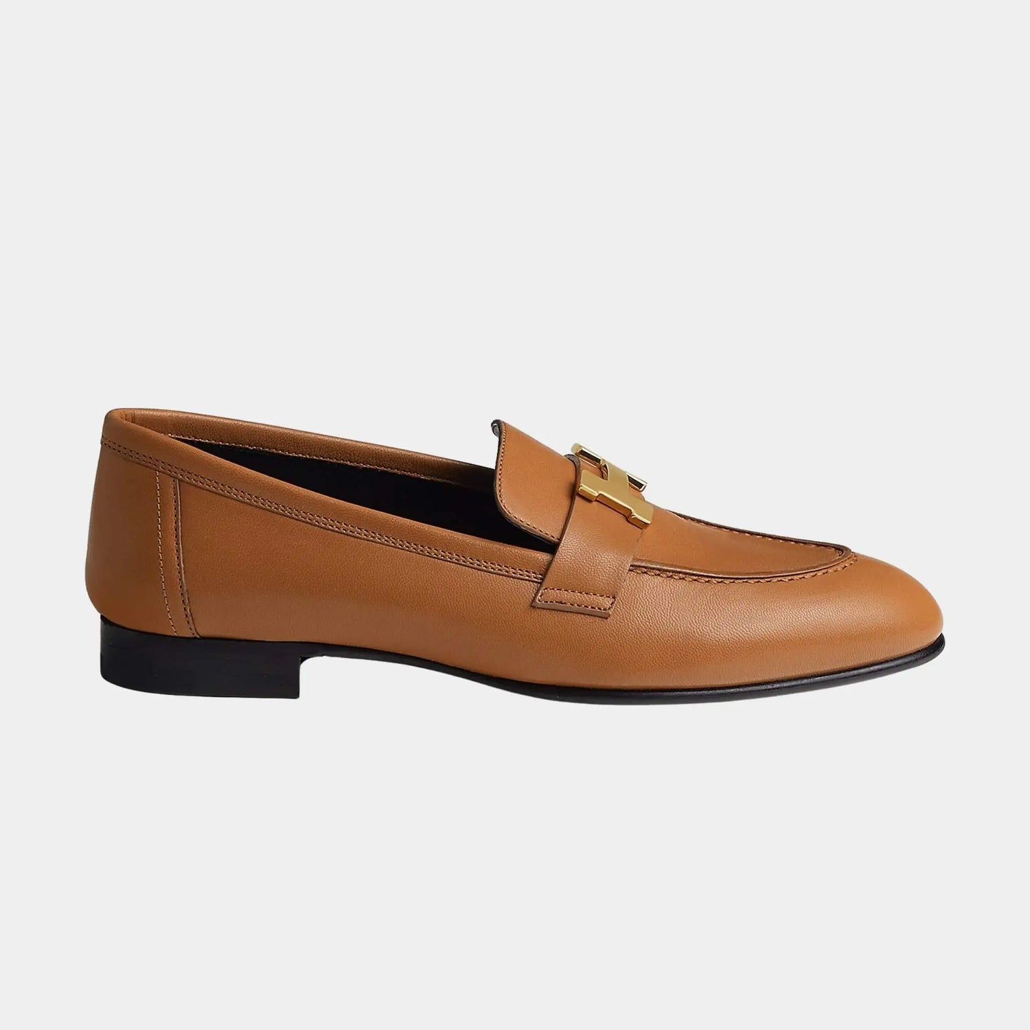 Hermes Paris Loafer in Goatskin with Permabrass Plated Buckle Women, Naturel, Side